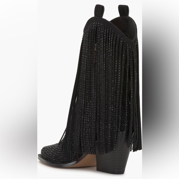 NWT Jessica Simpson Paredisa Fringe Cowboy Boots Black Rhinestone Booties Sz 6.5 - Picture 8 of 8